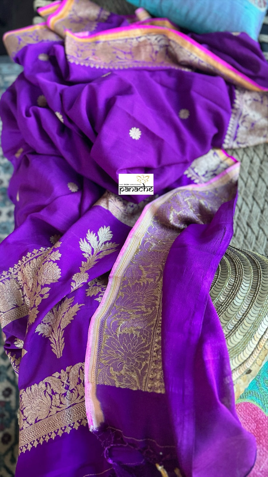 Georgette Banarasi - Purple Golden Zari