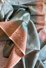 Tussar Silk Baluchari Banarasi - Light Grey Green Woven
