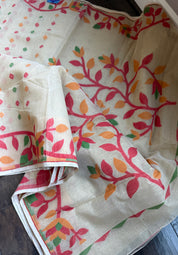 Cotton Jamdaani  - Beige Red Multi Colored 2