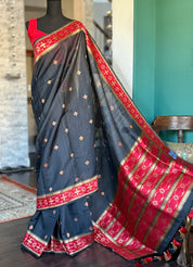 Pure Tassur Silk Banarasi - Black Red Jamdaani