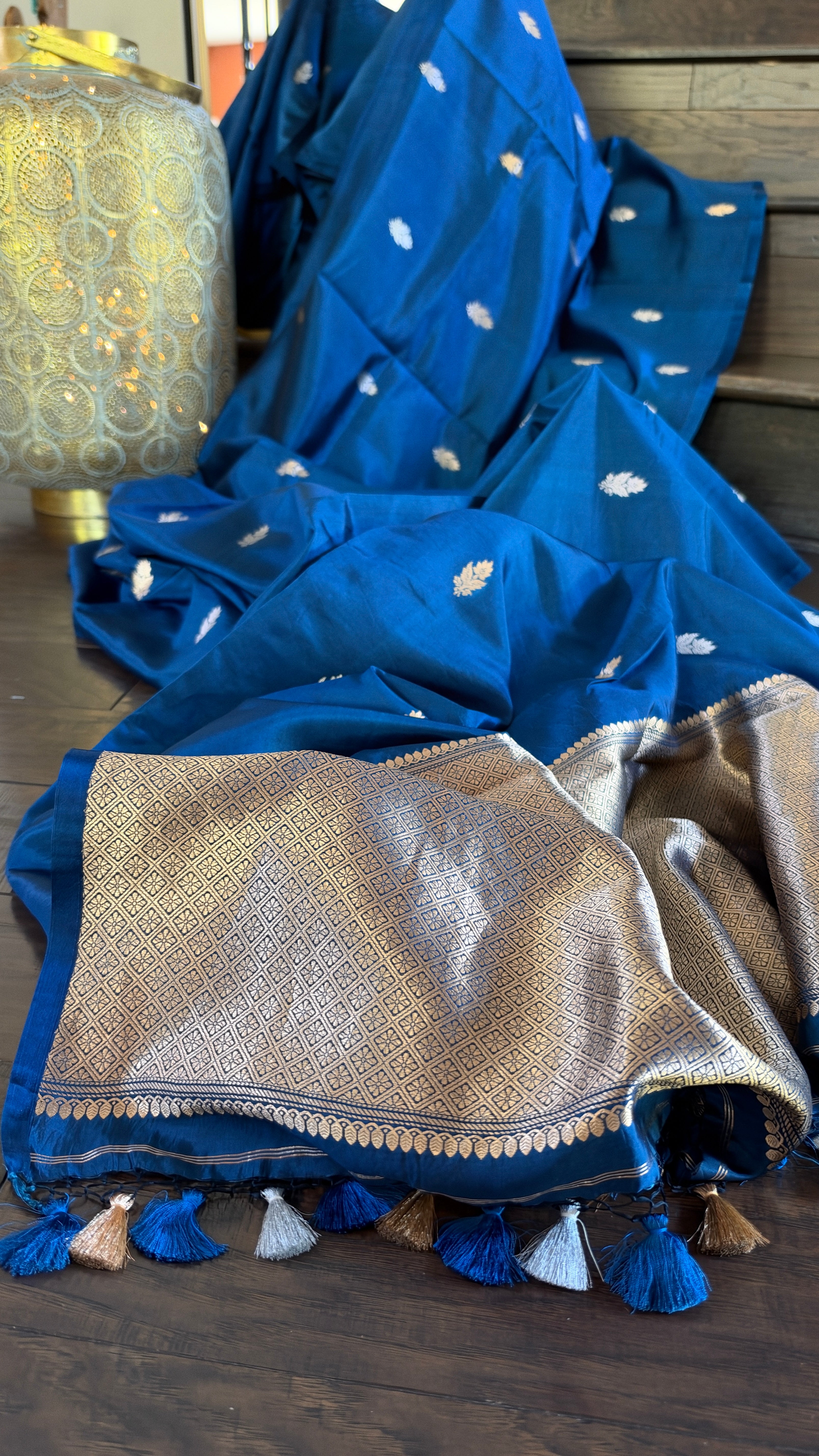 Pure Silk Banarasi Khadhua - Metallic Blue