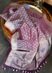 Pure Silk Brocade Banarasi- Plum Golden Zari