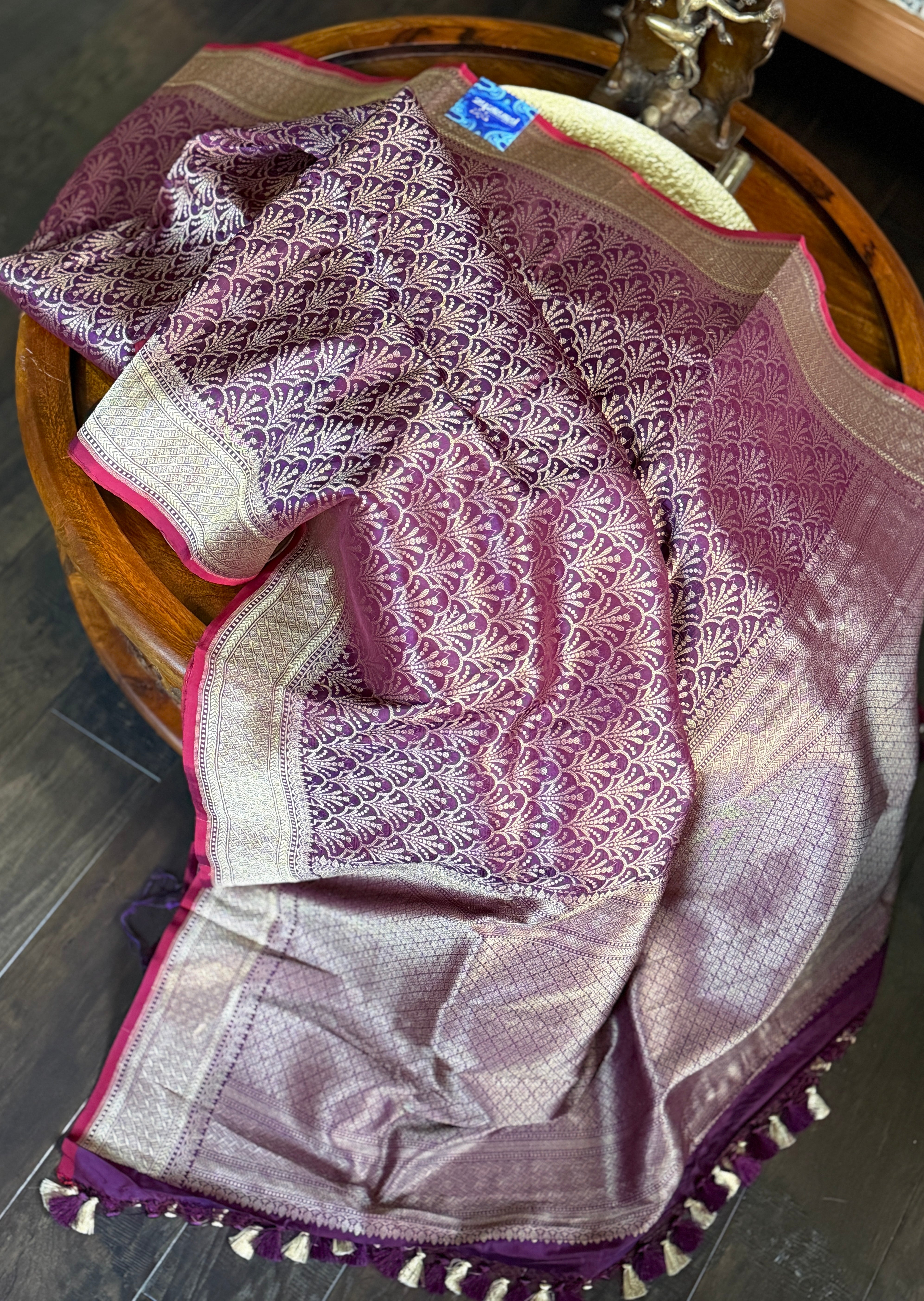 Pure Silk Brocade Banarasi- Plum Golden Zari