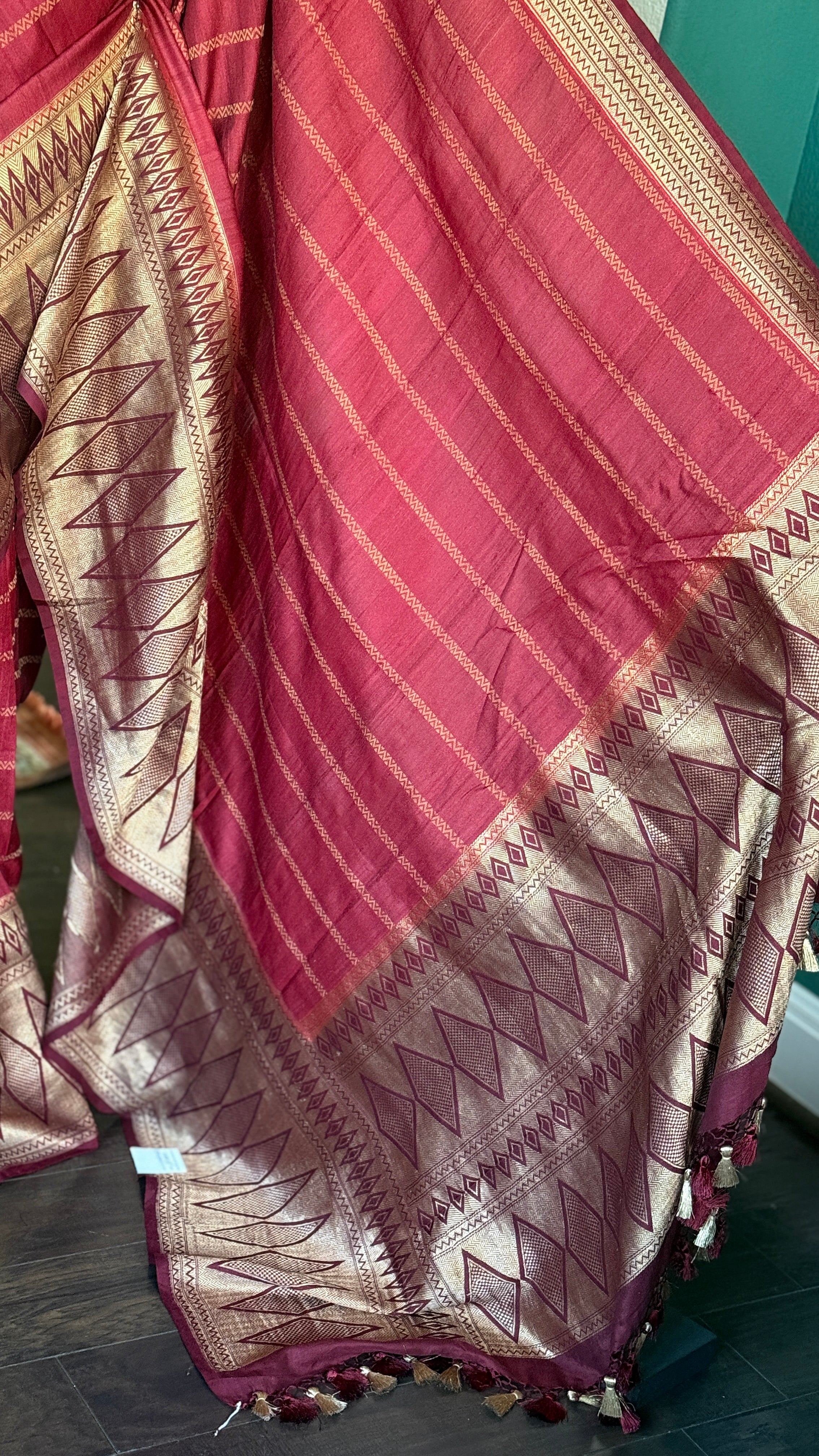 Tussar Silk Banarasi- Maroon Striped