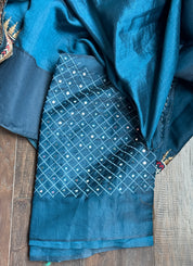 Soft Silk Embroidered - Teal Blue