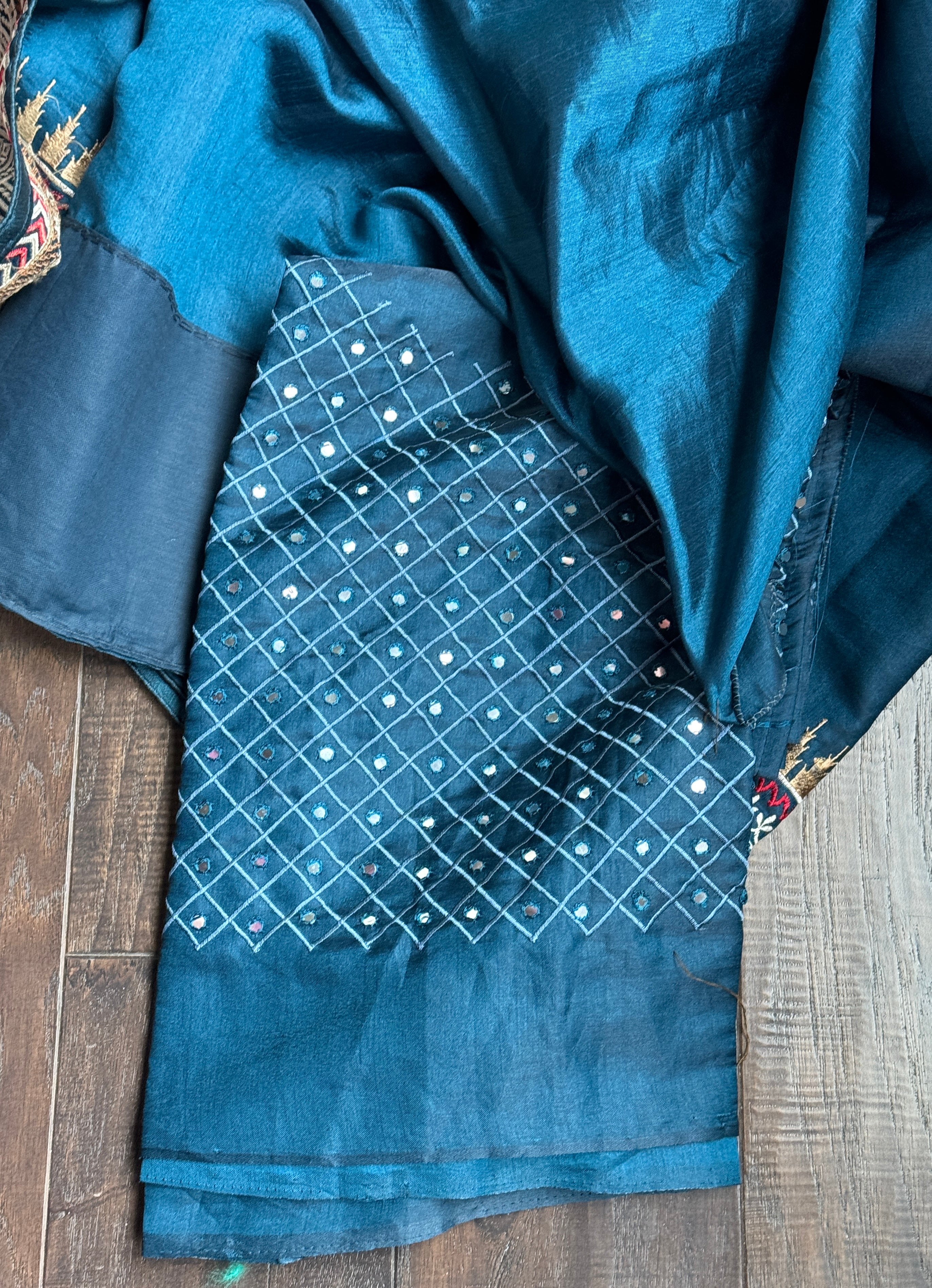 Soft Silk Embroidered - Teal Blue