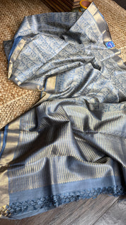Tussar Silk - Steel Grey Resham Woven