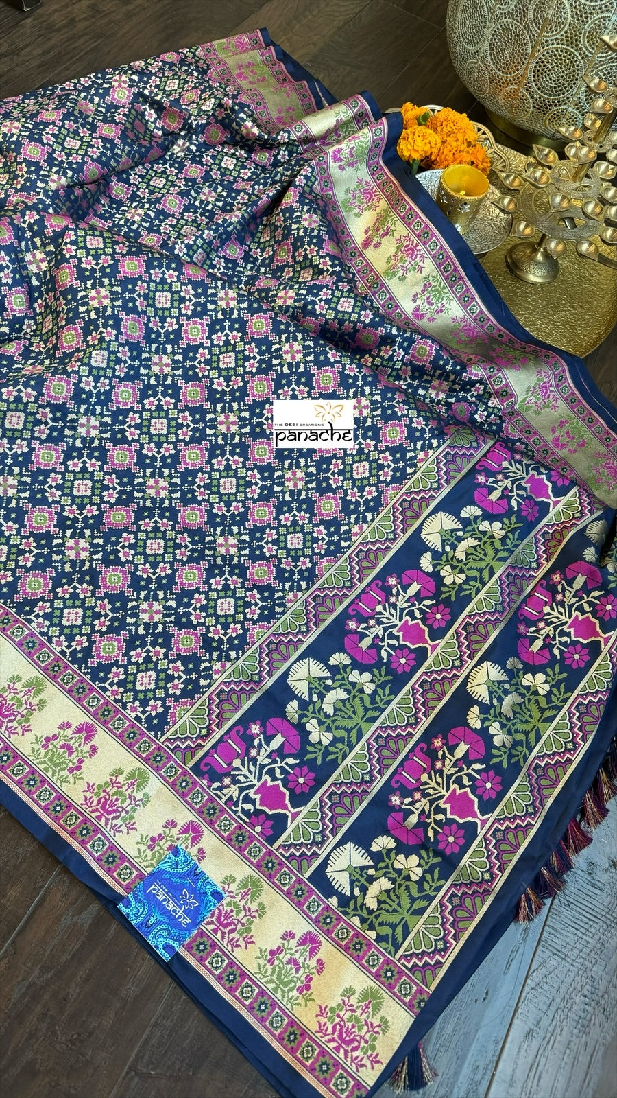 Soft Silk Banarasi - Blue Pink Patola Woven