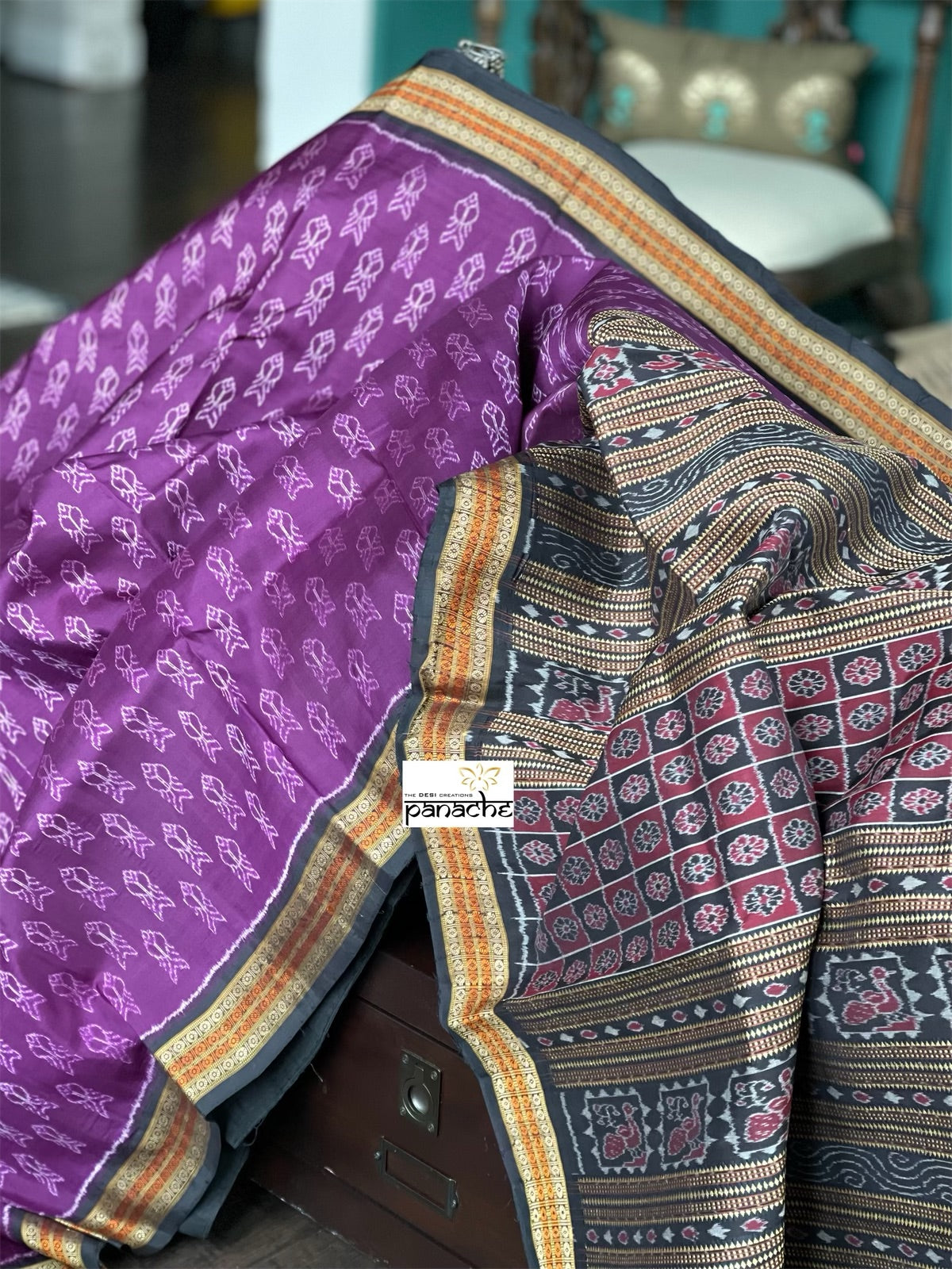 Pure Silk Sambalpuri ikat  - Purple Black