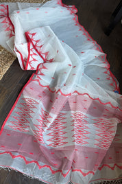 Muslin Jamdaani - White Red