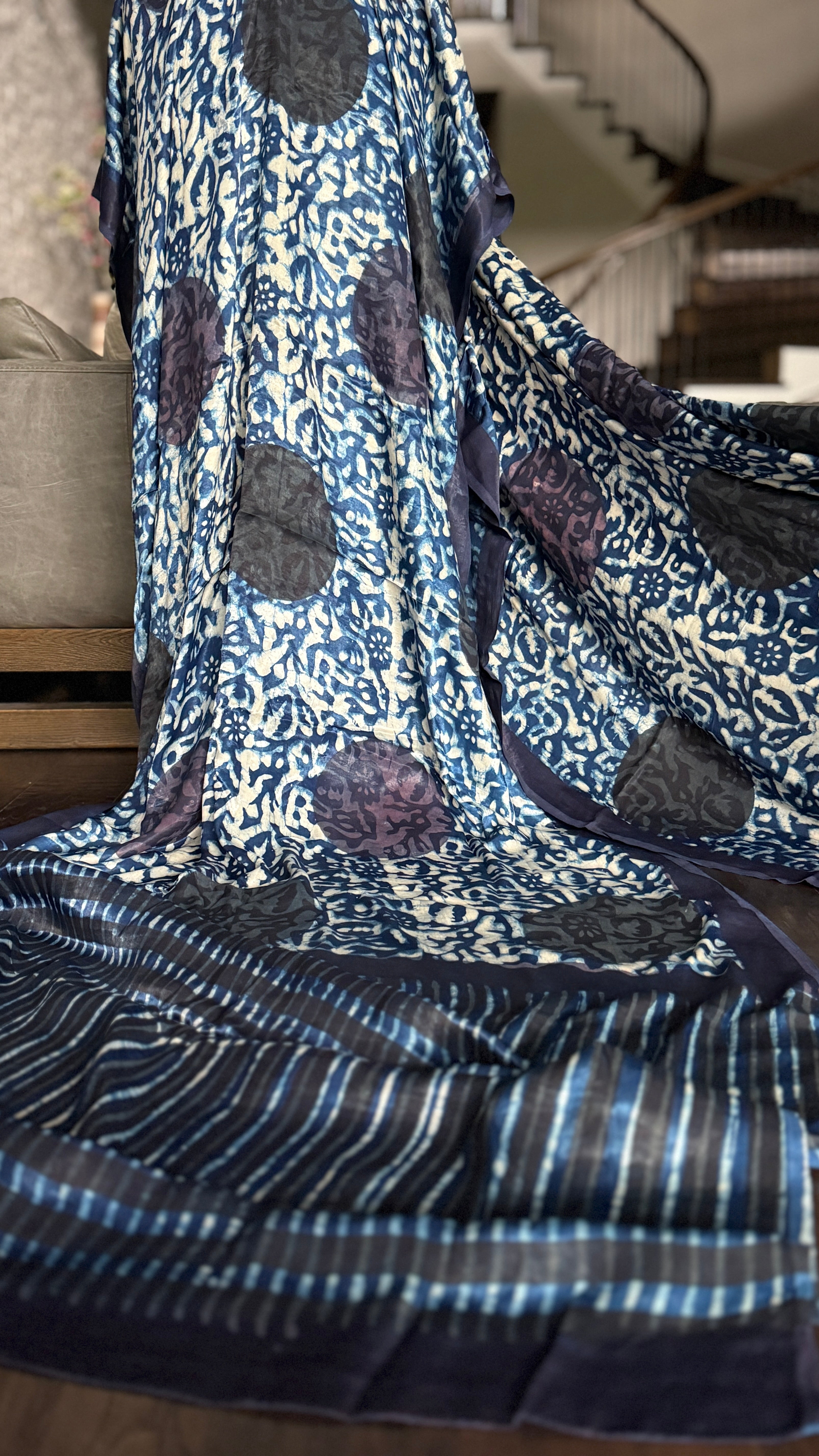 Modal Silk Vegetable Organic Dye Saree - Indigo Blue 2