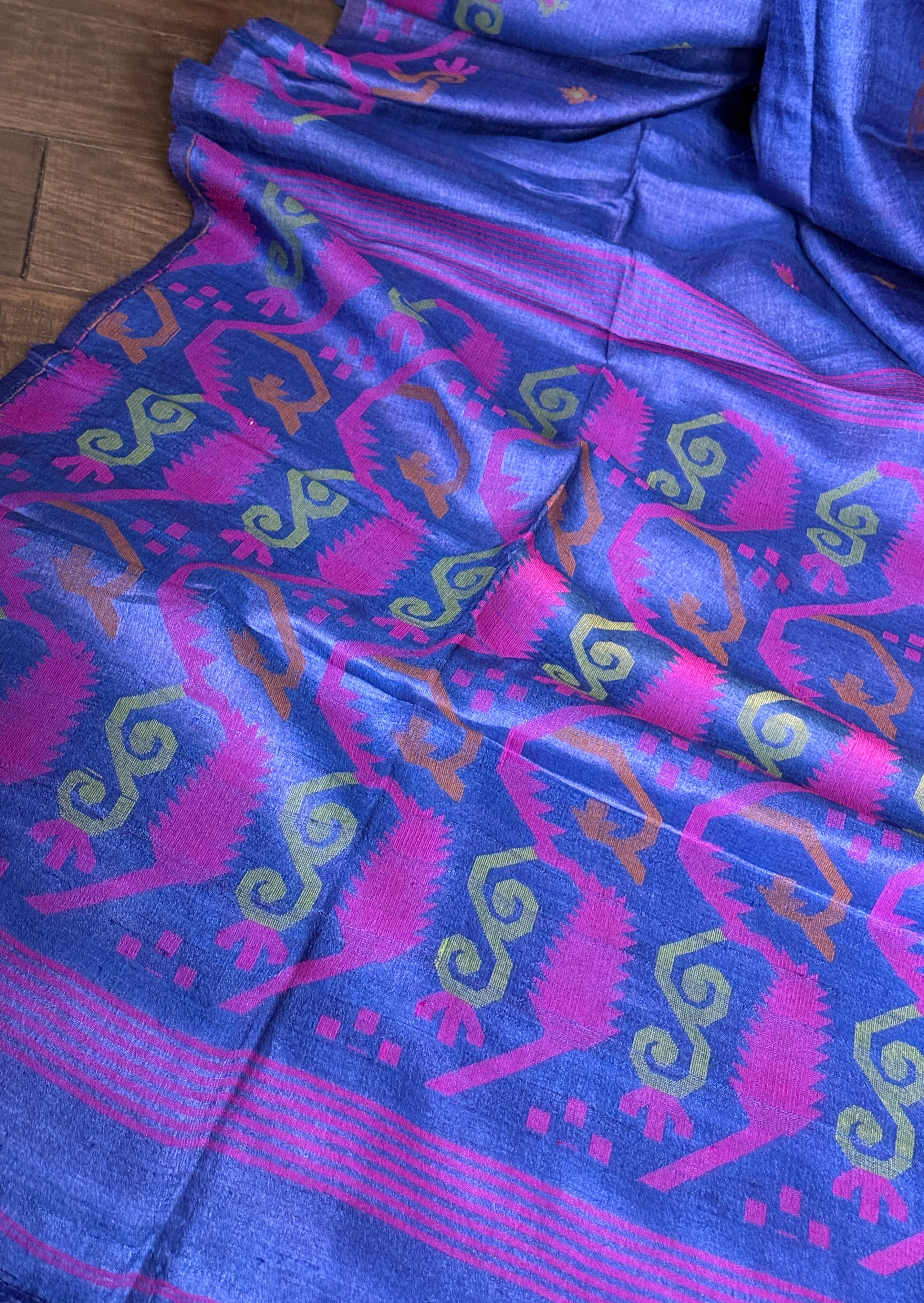 Pure Tussar Silk Jamdaani - Royal Blue