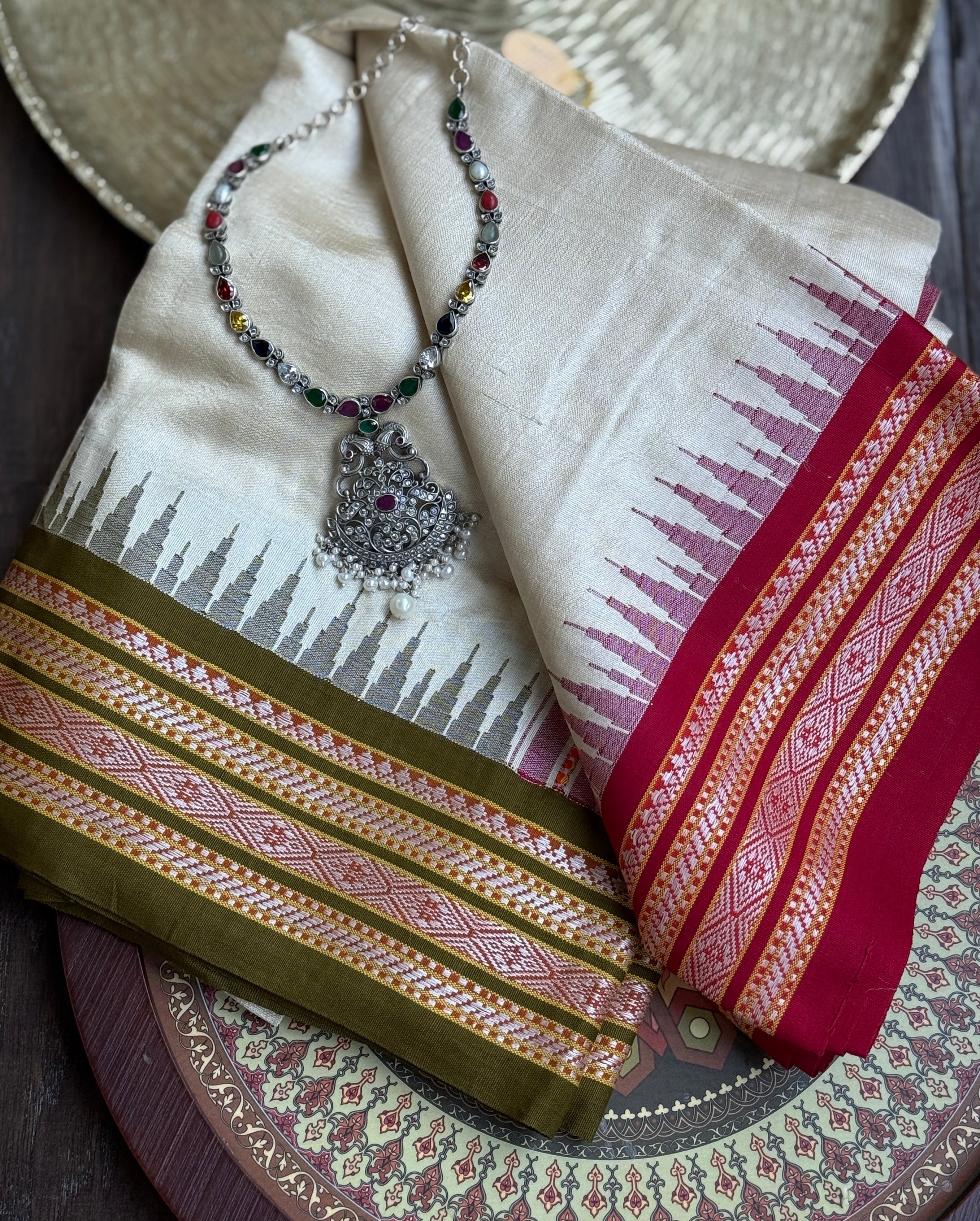 Vidarbha Tussar Silk - Tussar Color Ganga Yamuna Woven