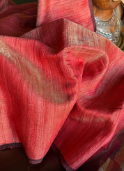 Pure Matka Silk - Red Muslin Jamdaani Palla