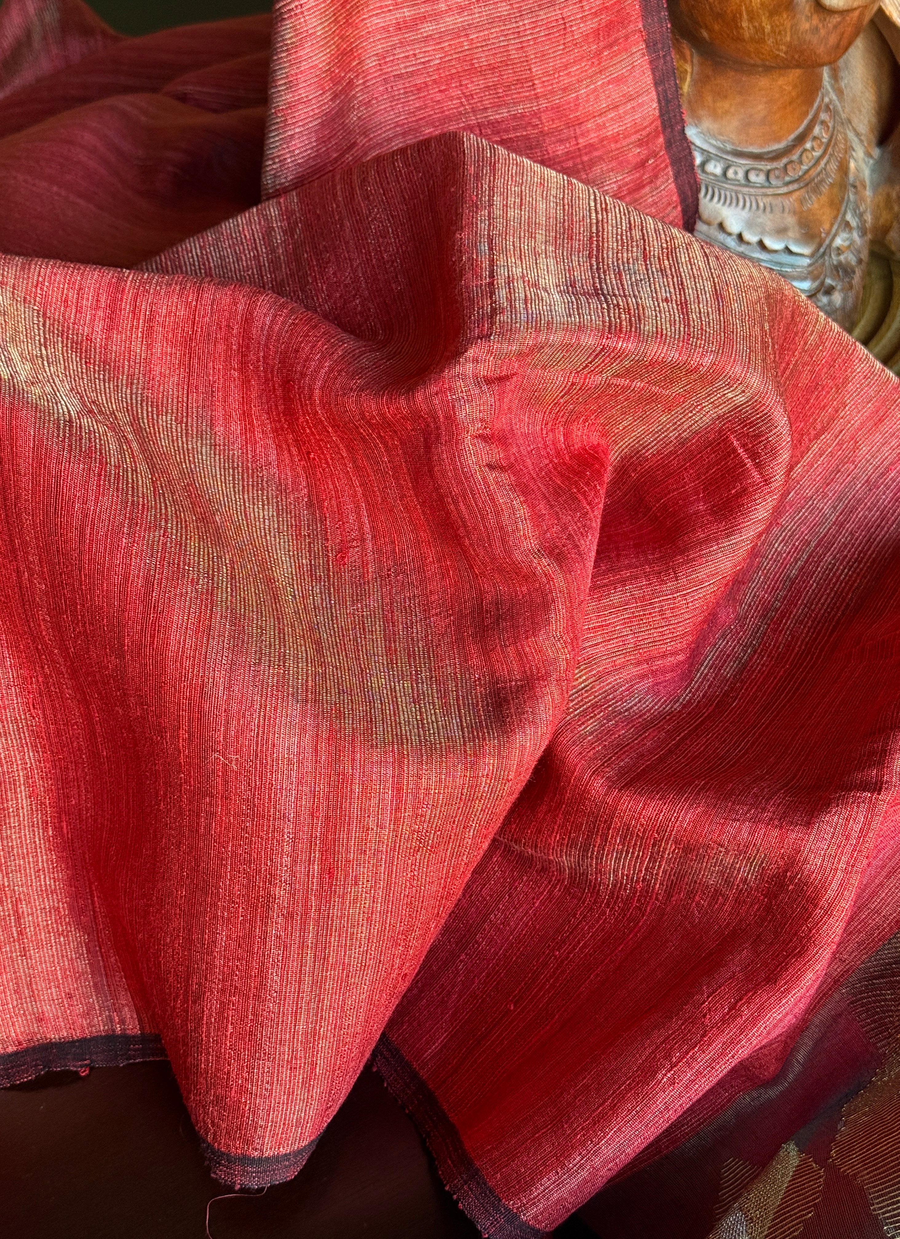 Pure Matka Silk - Red Muslin Jamdaani Palla