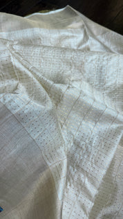 Pure Tussar Silk - Cream Beige Golden Zari Woven4