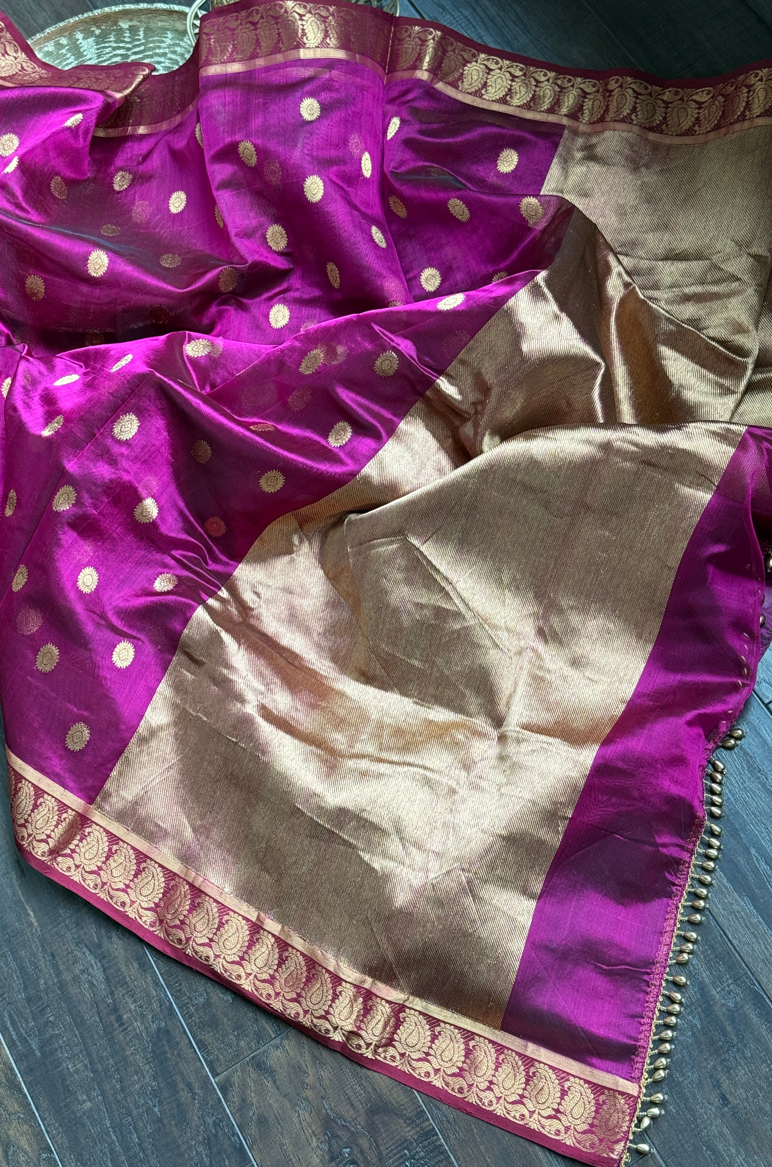 Pure Chanderi Pattu Silk - Magenta Pink Paisley Woven