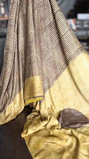 Modal Silk Vegetable Organic Dye Saree - Mocha Brown Yellow