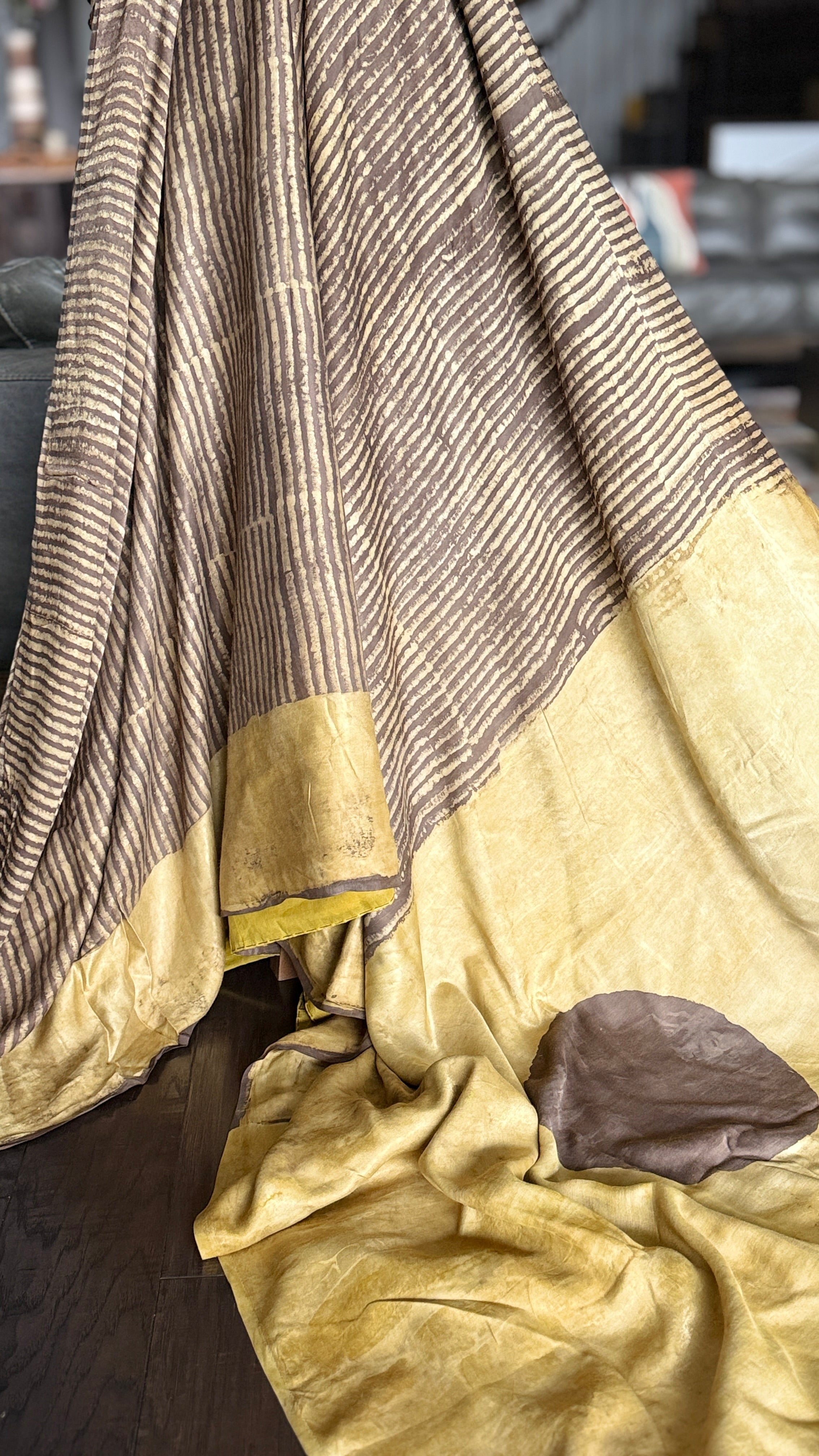 Modal Silk Vegetable Organic Dye Saree - Mocha Brown Yellow