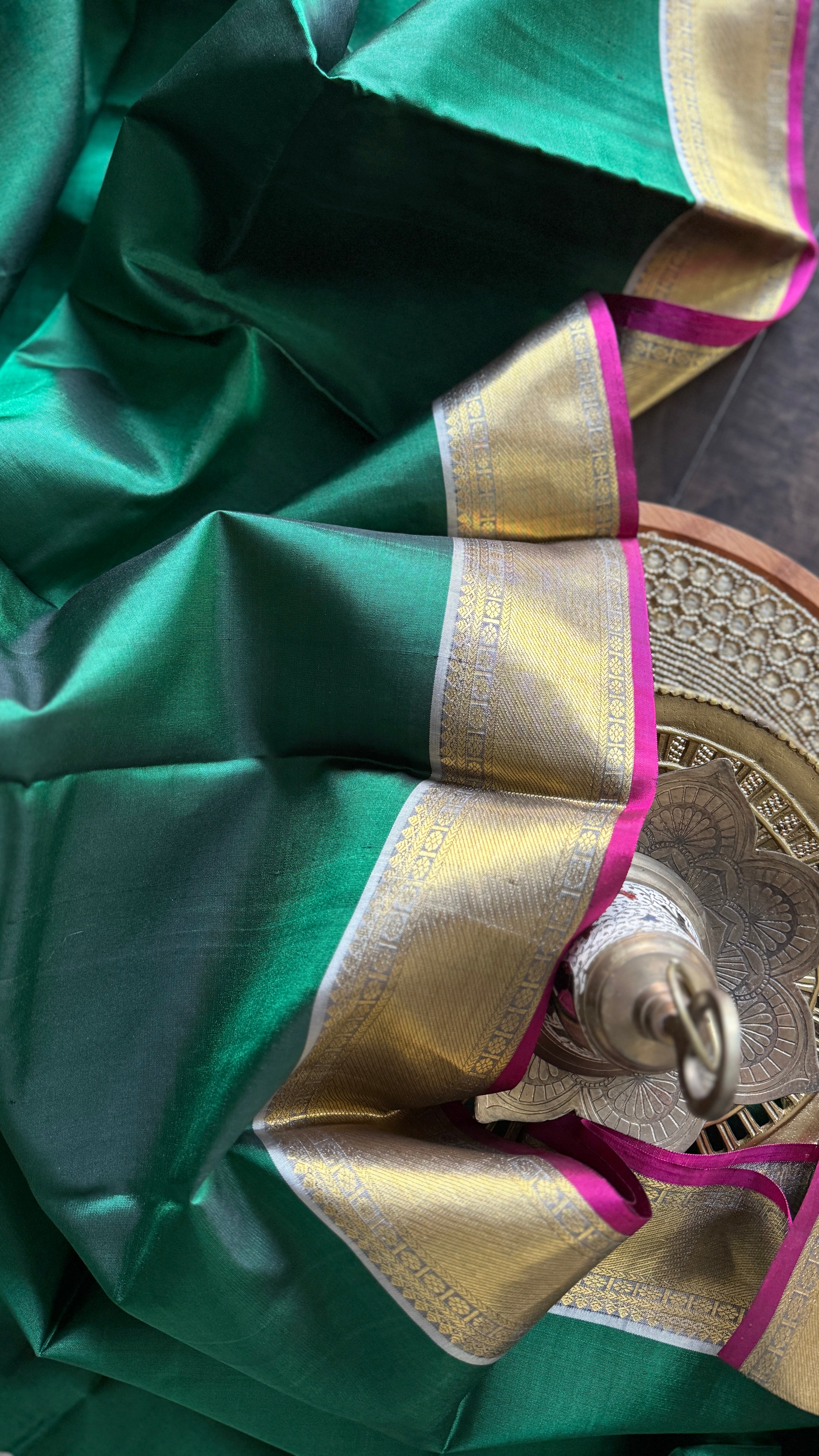 Pure Silk Kanjivaram - Dark Green Grey