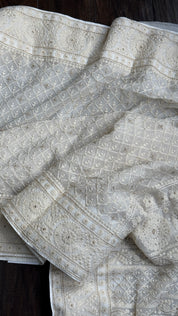 Designer Pure Georgette Chikankari - Ivory