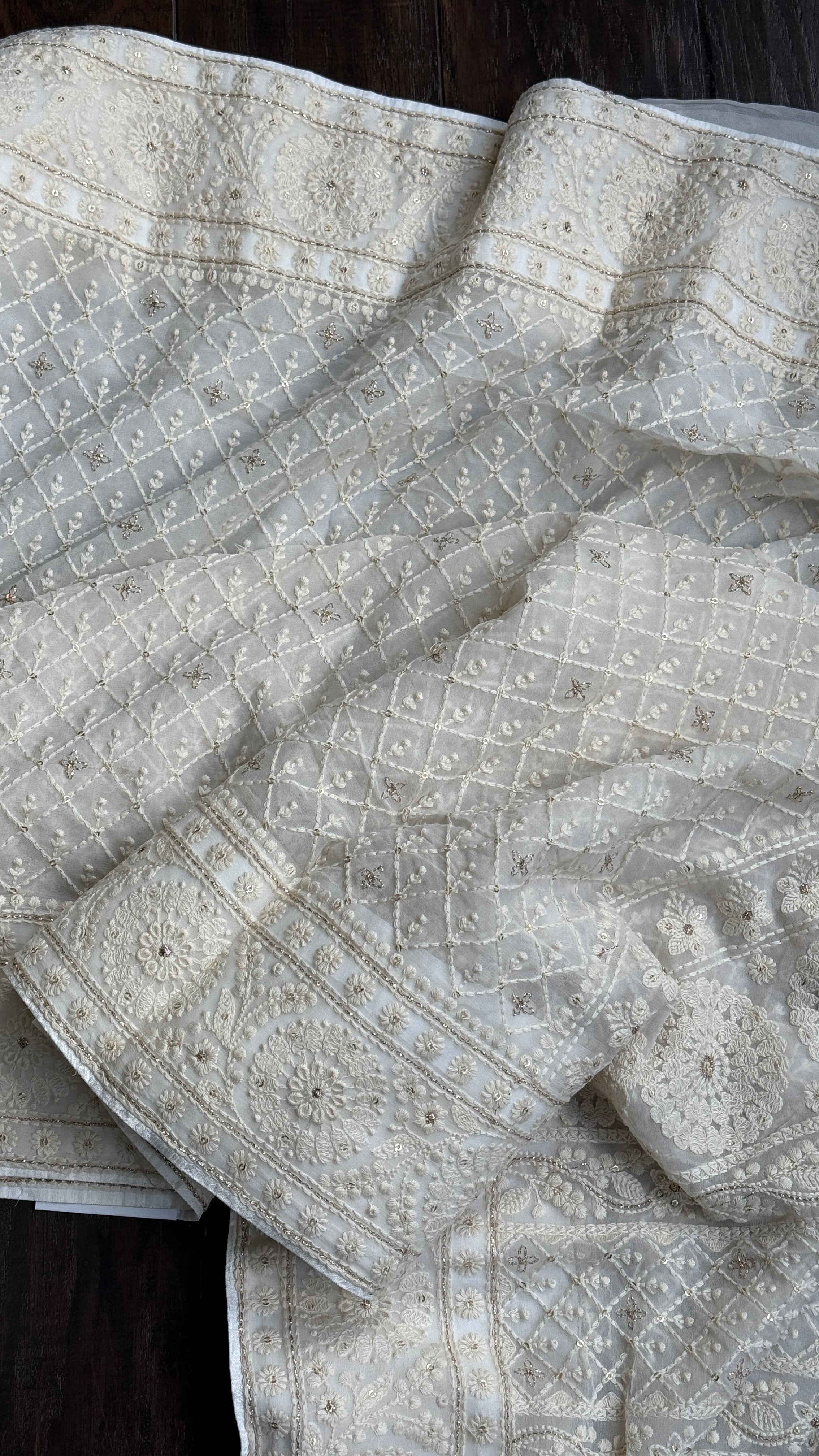 Designer Pure Georgette Chikankari - Ivory