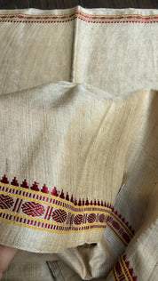 Pure Tussar Silk - Tan Beige Rudraksha Border