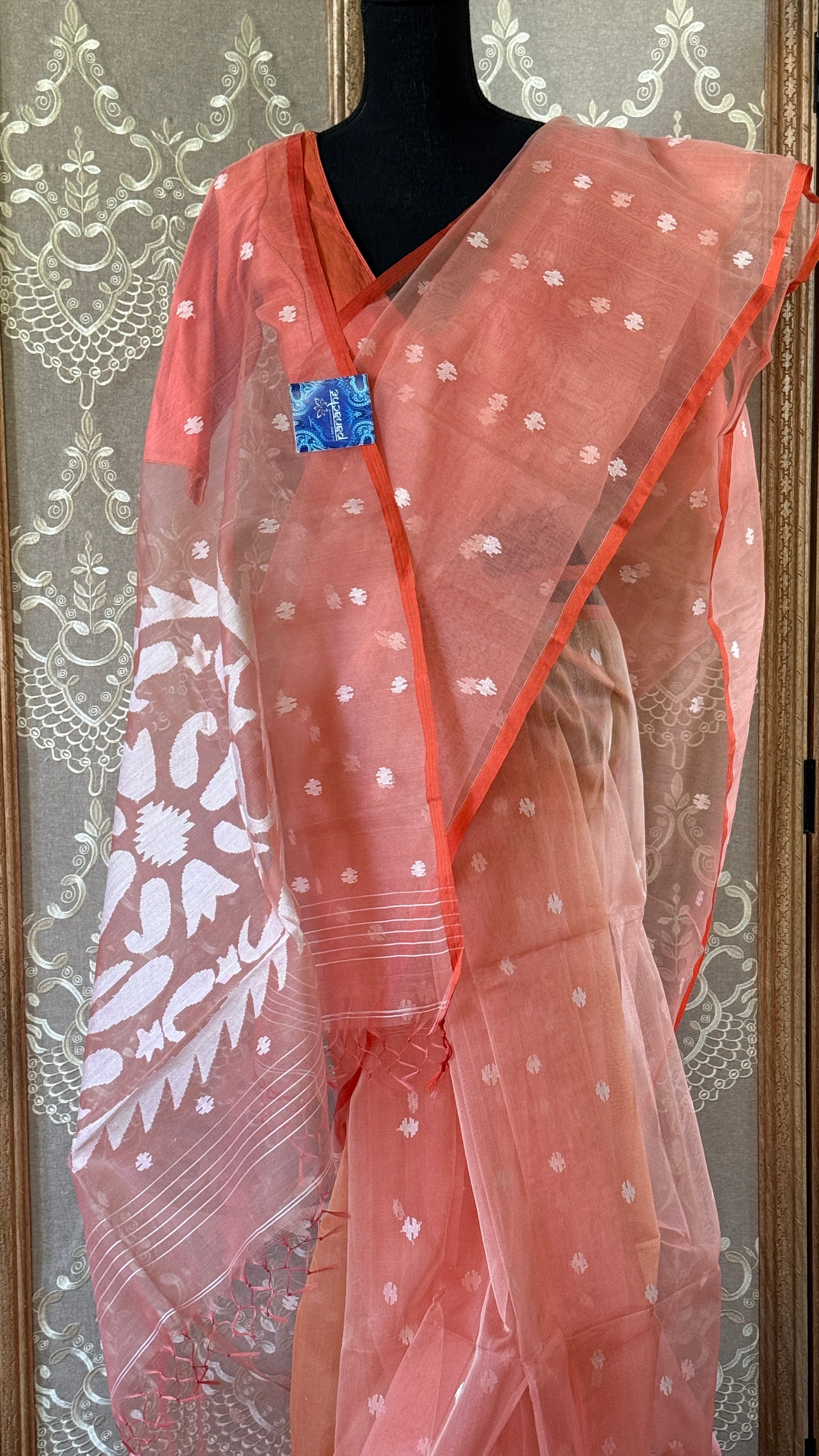 Muslin Jamdaani - Peach