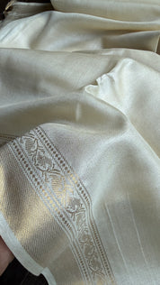 Pure Tussar Silk - Cream Beige Golden Zari Woven2