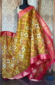 Pure Cotton Silk Ikat - Yellow Red