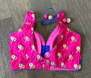 Designer Blouse - Pink Blue Golden Zari