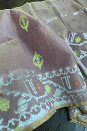 Dhakai Jamdani  - Dusty Pink Gold Silver Zari  Woven