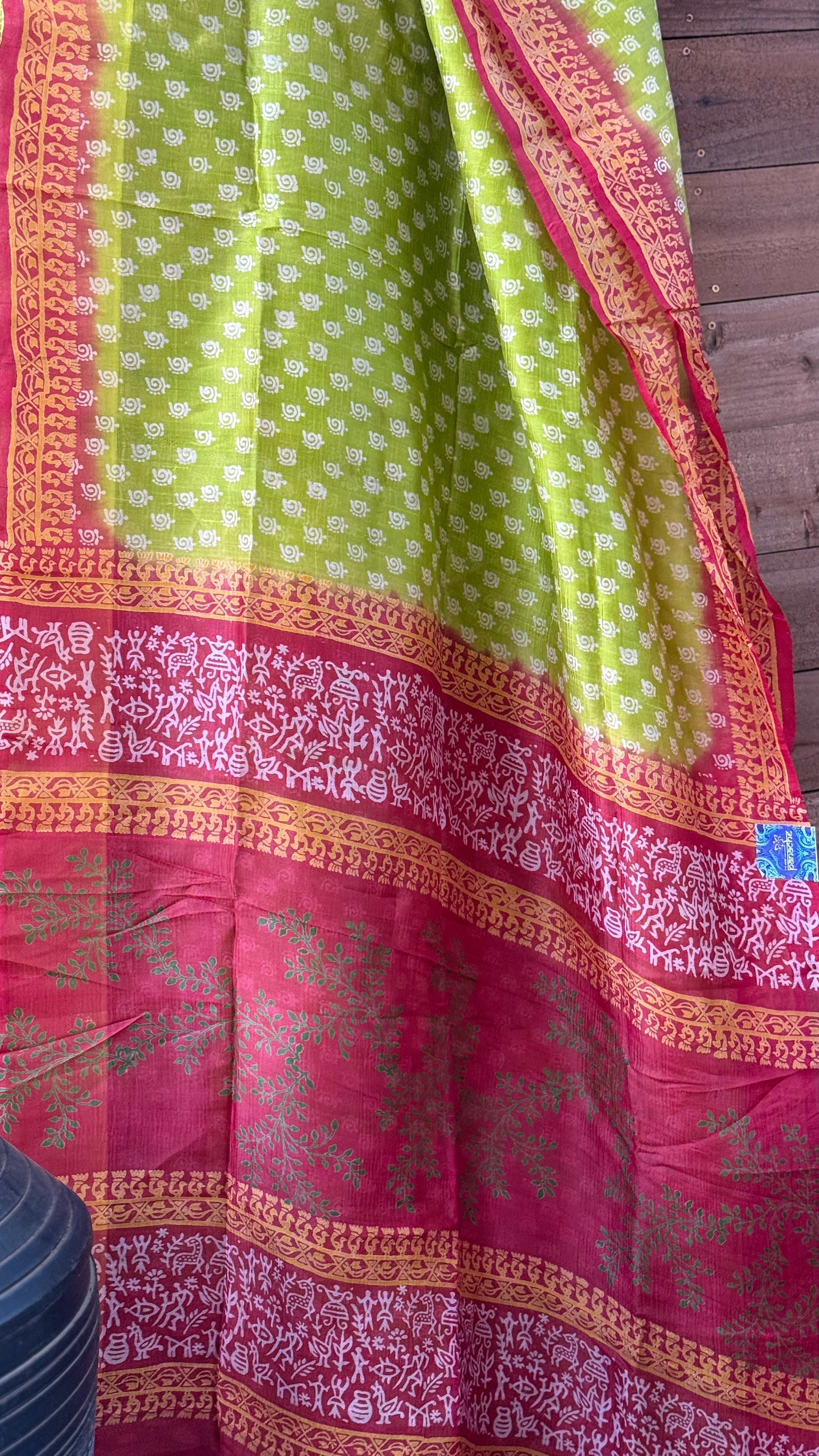 Pure Murshidabad Silk - Lime Green Printed