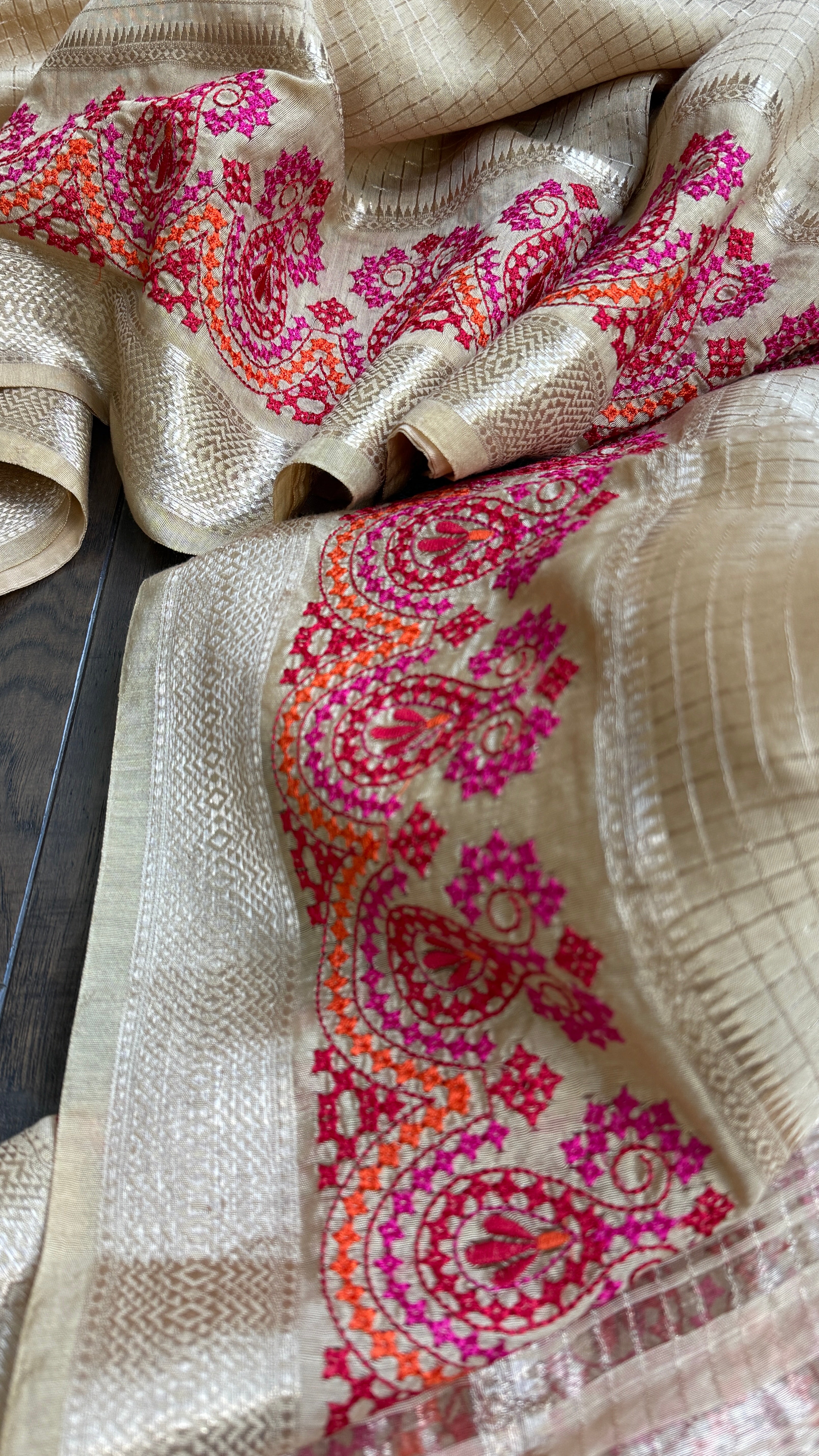 Designer Crepe Silk - Tan Embroidered