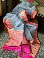 Pure Organza Silk Banarasi - Grey Pink