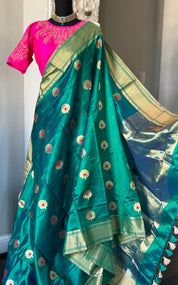 Pure Chanderi Silk - Green Eknaliya Woven Meenakari