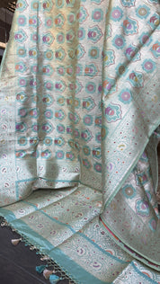 Pure Katan Silk Banarasi - Aqua Blue Multi Meenakari