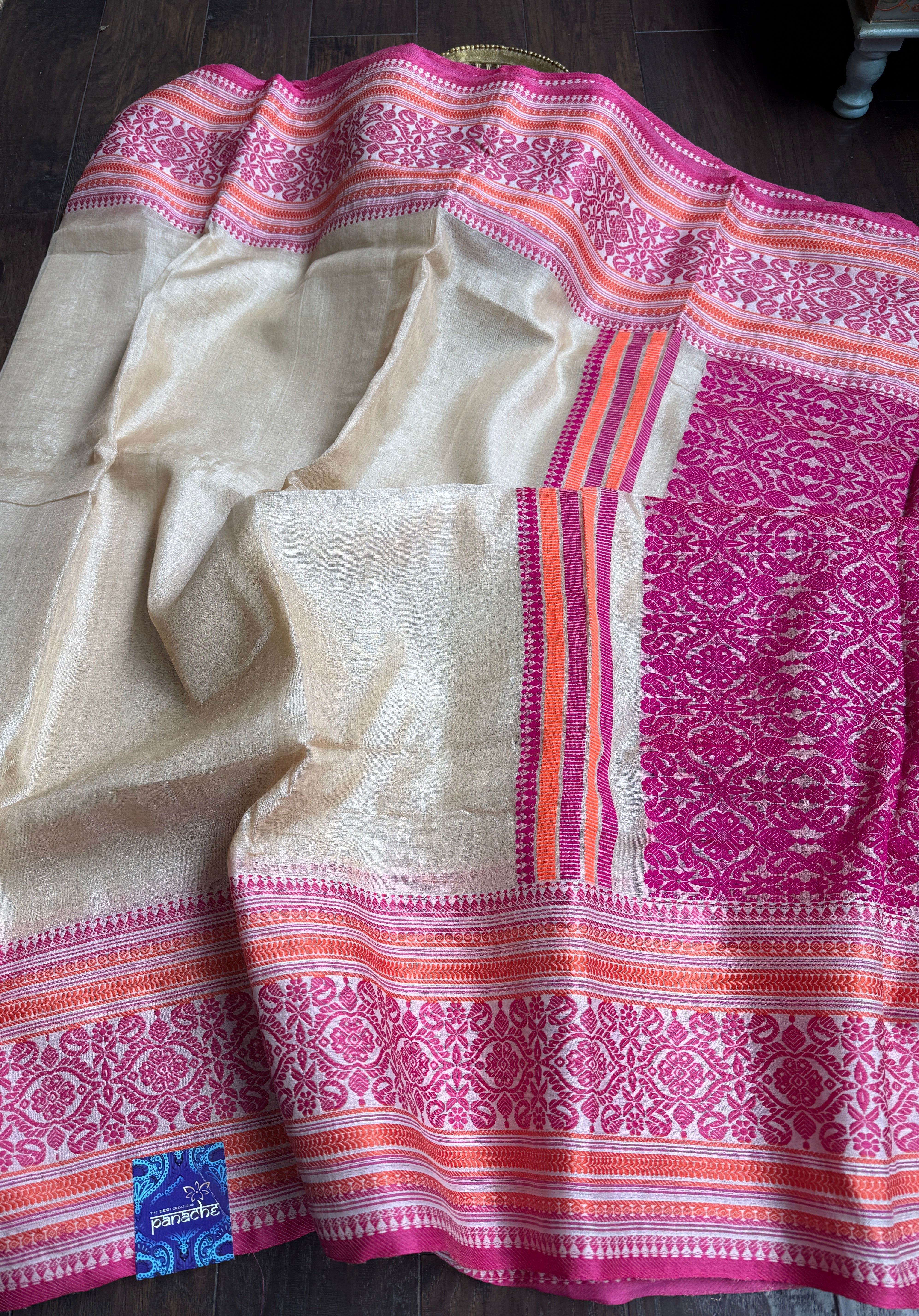 Pure Gachi Tussar Silk - Cream Pink