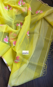 Tantuj Muslin Jamdaani- Yellow Pink Lotus