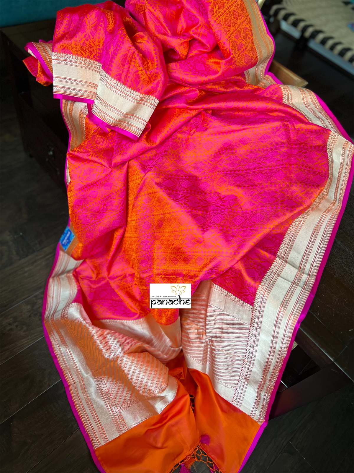 Pure Silk Mashru Banarasi- Pink Orange