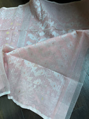 Dhakai Jamdani  - Pale Pink Silver Zari  Woven