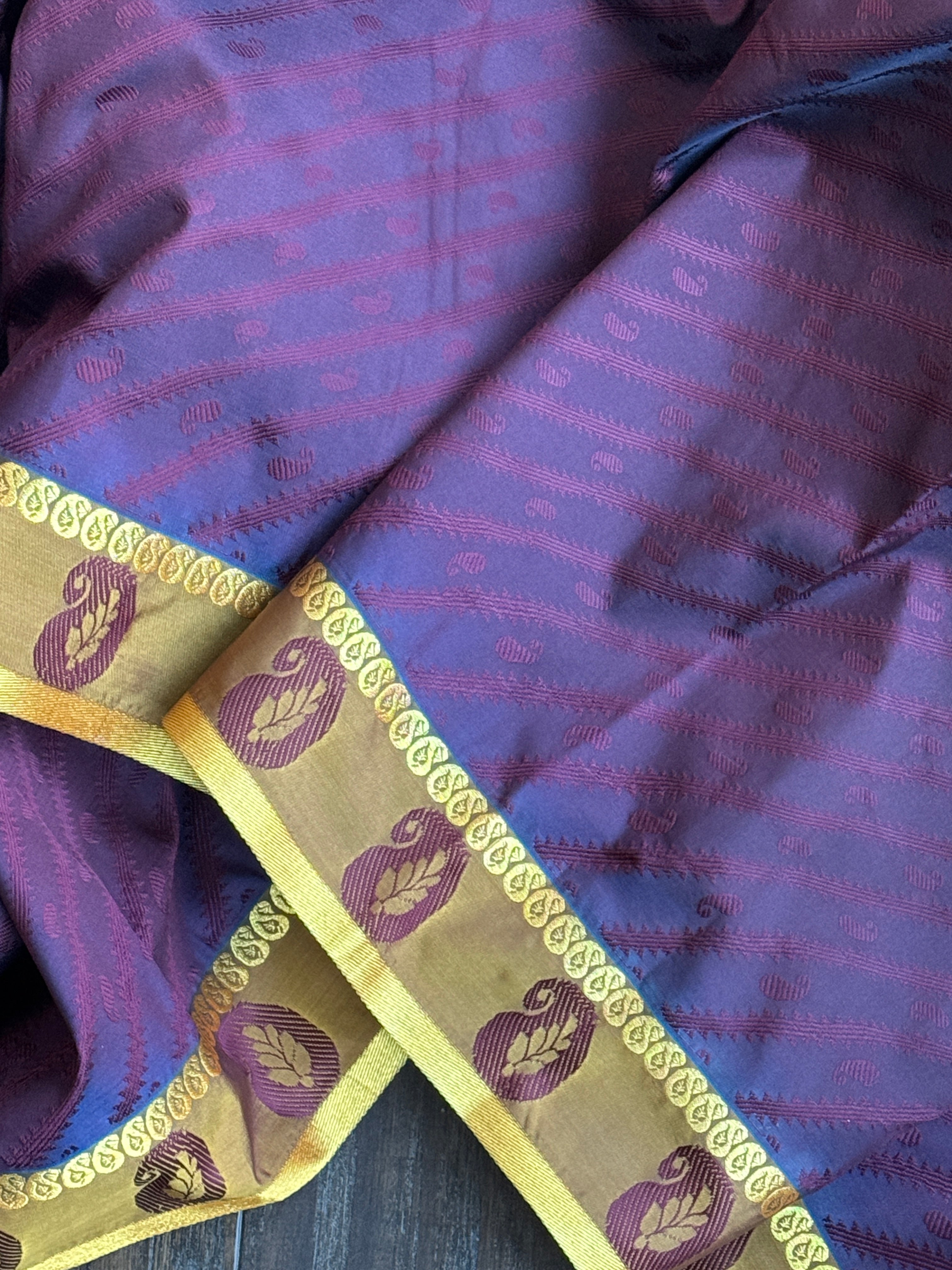 Soft Silk Kanjivaram - Wine color Tanchoi Golden Zari