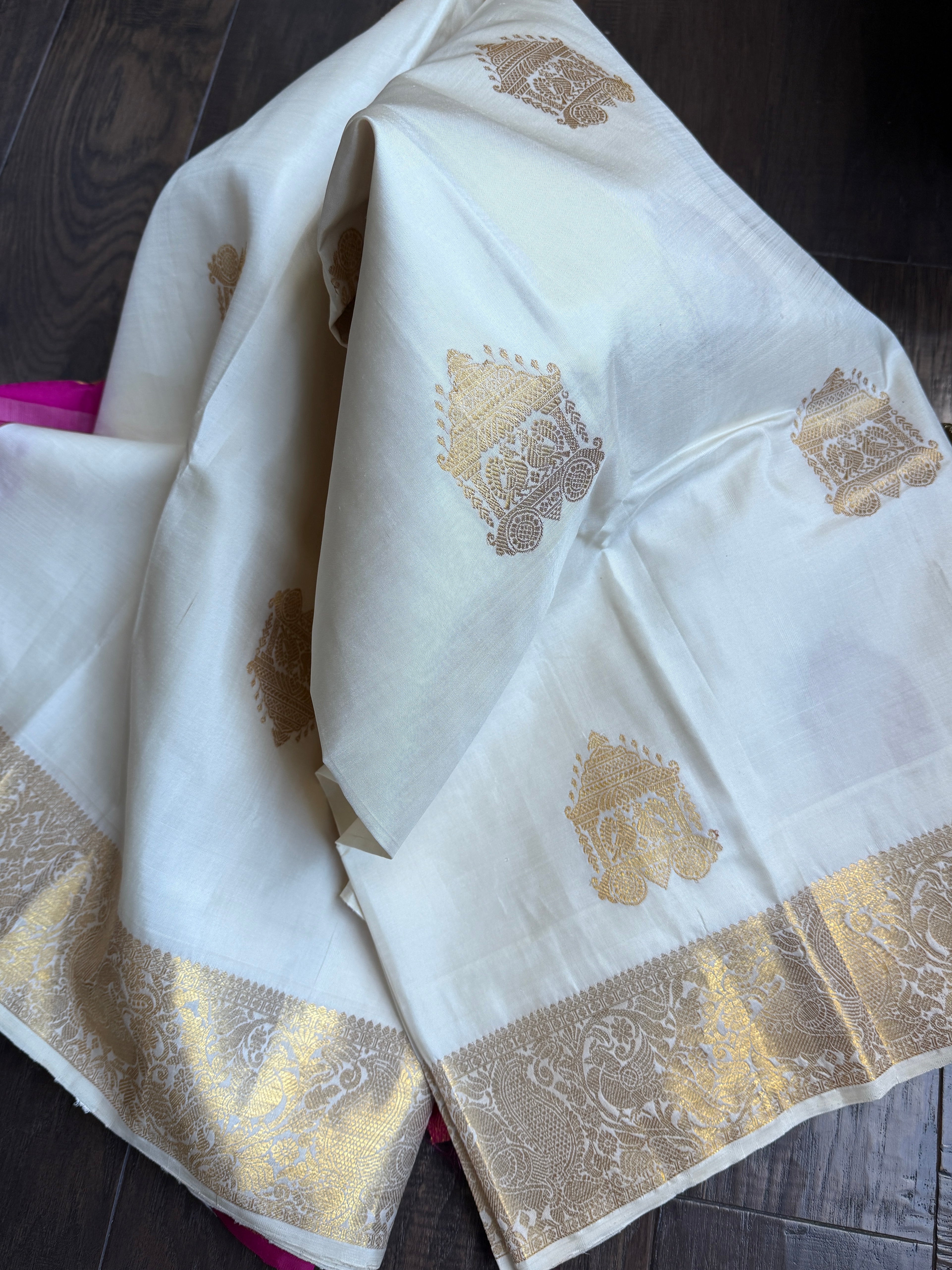 Pure Silk Kanjivaram - White Pink Woven
