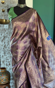 Pure Silk Katan Banarasi- Purple Antique Gold Zari