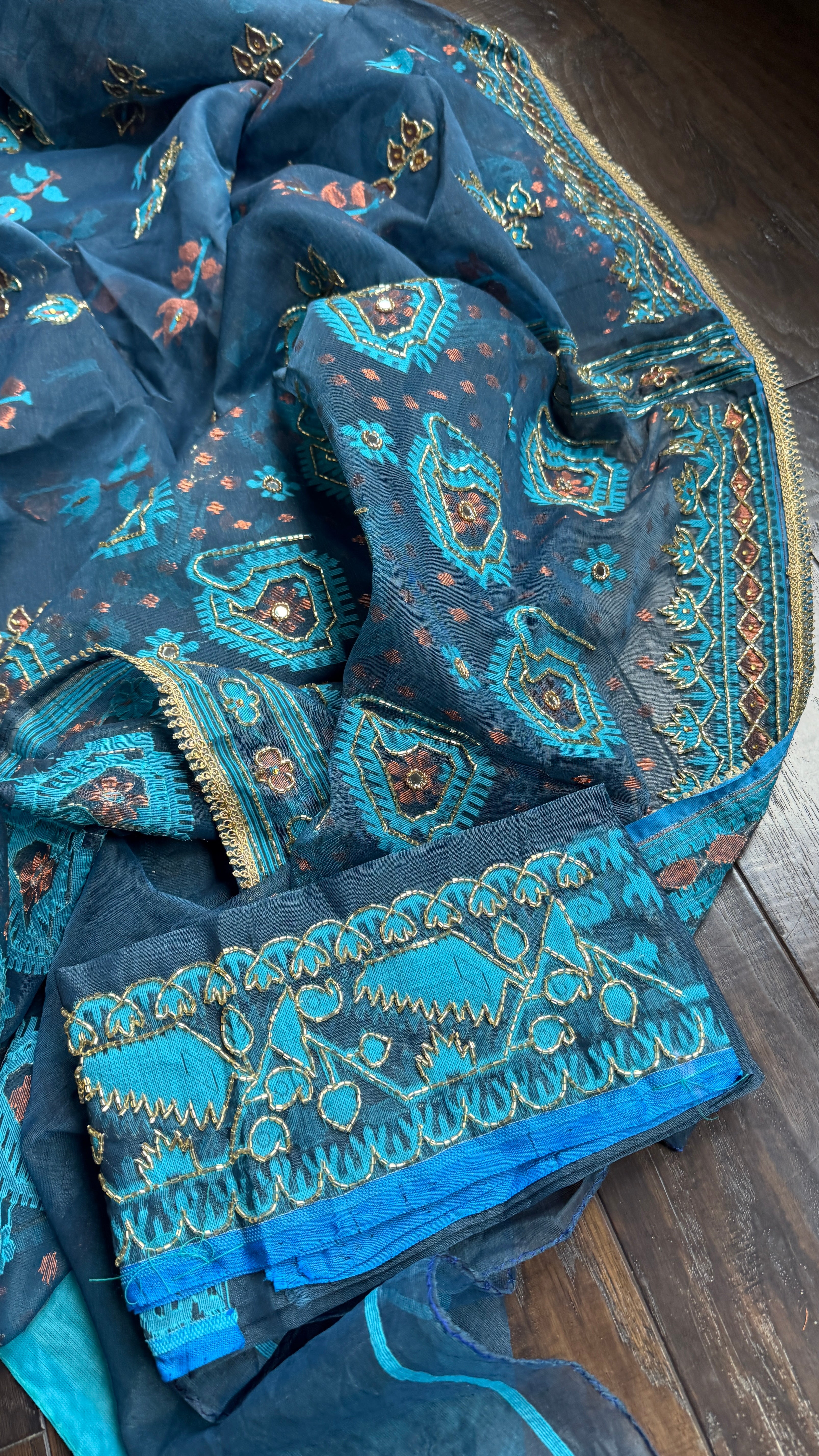Designer Jamdaani Cutdana Embroidered - Light Firozi