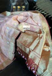 Pure Organza Tissue Silk Banarasi- Peach