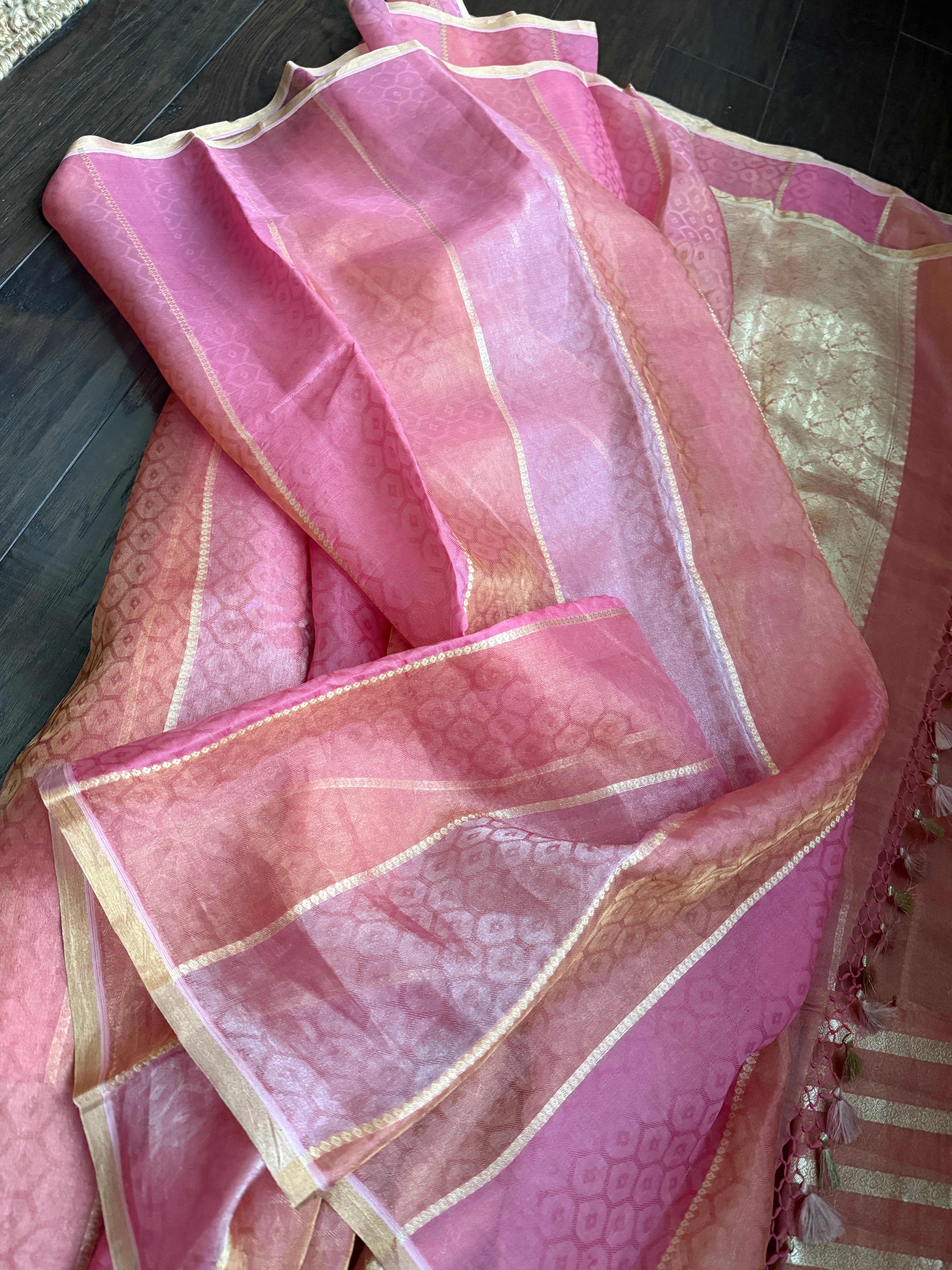 Tissue Organza Silk Banarsi - Rangkat Peach Pink