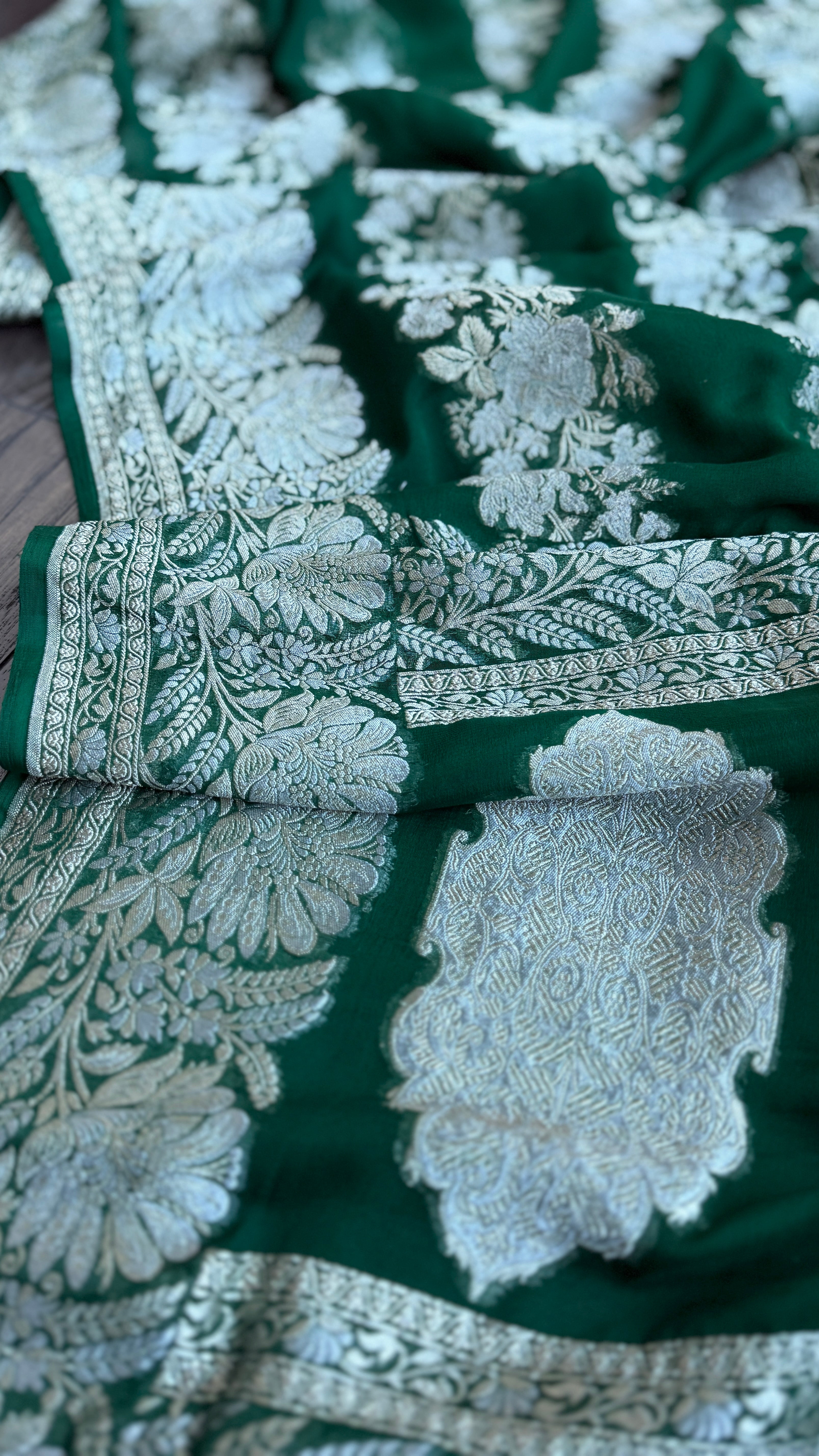 Khaddi Georgette Banarasi - Green Sona Rupa Zari