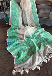 Tussar Silk Banarasi - Grey Green Resham Woven