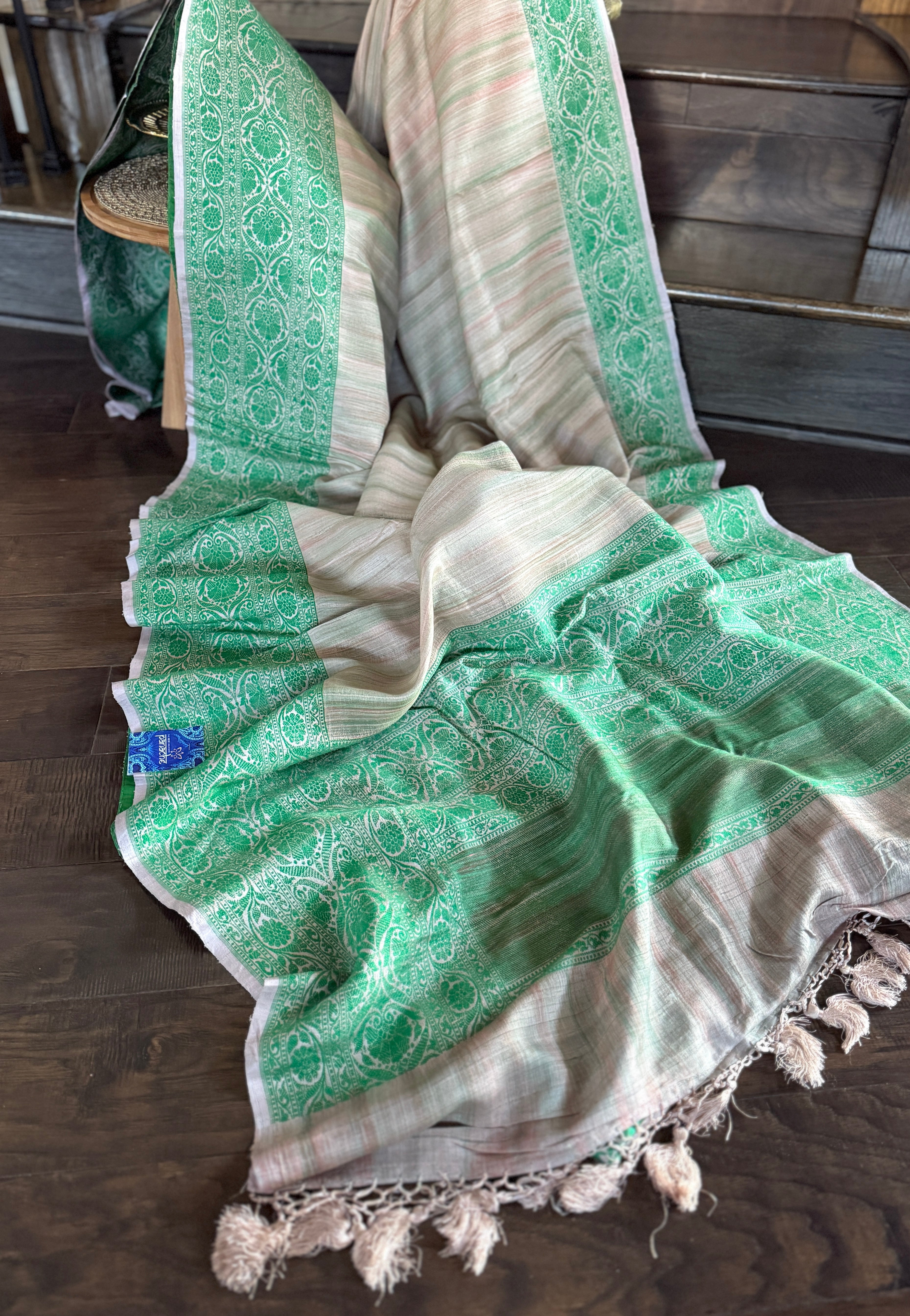 Tussar Silk Banarasi - Grey Green Resham Woven